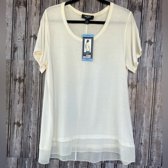 Nine West Ivory Sheer Hem Top‎ Size L - Picture 1 of 6